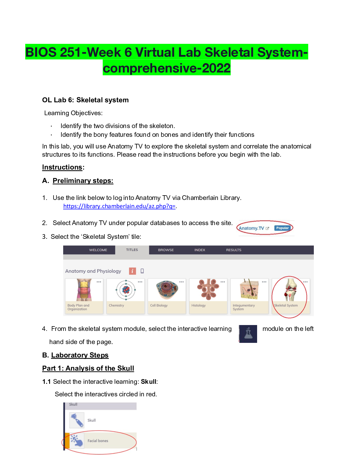 Preview image of BIOS 251-Week 6 Virtual Lab Skeletal System-comprehensive-2022 document